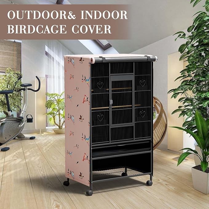 Tchvt Nighttime Bird Cage Covers with Zipper Panel Blackout Birdcage for Winter Universal Breathable Large Good Night Enclosure for Bird (Bird Designs, 26x19x40 inch)