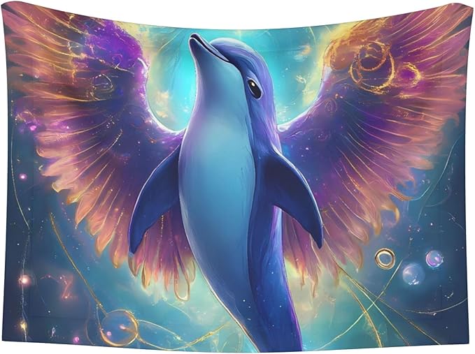 Waterproof Dog Blanket Soft Pet Blanket for Puppy Cat, Fleece Cat Throw Blankets for Furniture Bed Couch Sofa Reversible - Colorful Winged Dolphin