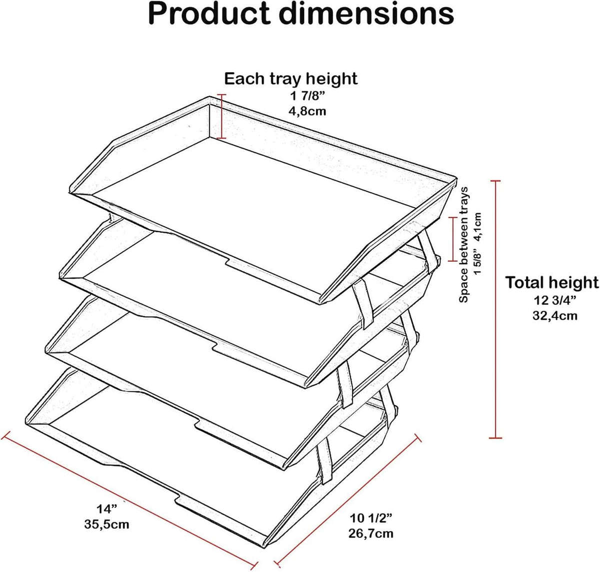 Acrimet Facility 4 Tier Letter Tray, Side Load, Letter Size/A4, Desktop File Organizer, Plastic (Black)