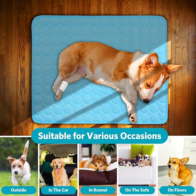 SHEJIZE Dog Cooling Mat Dog Cooling Pad Self Cooling Blanket, Washable Cooling Mat for Dogs, Pet Cooling Mat Keeps Pets Cool in Summer Heat, Resuable Fabric Cooling Mat (Blue, 15x20inch)
