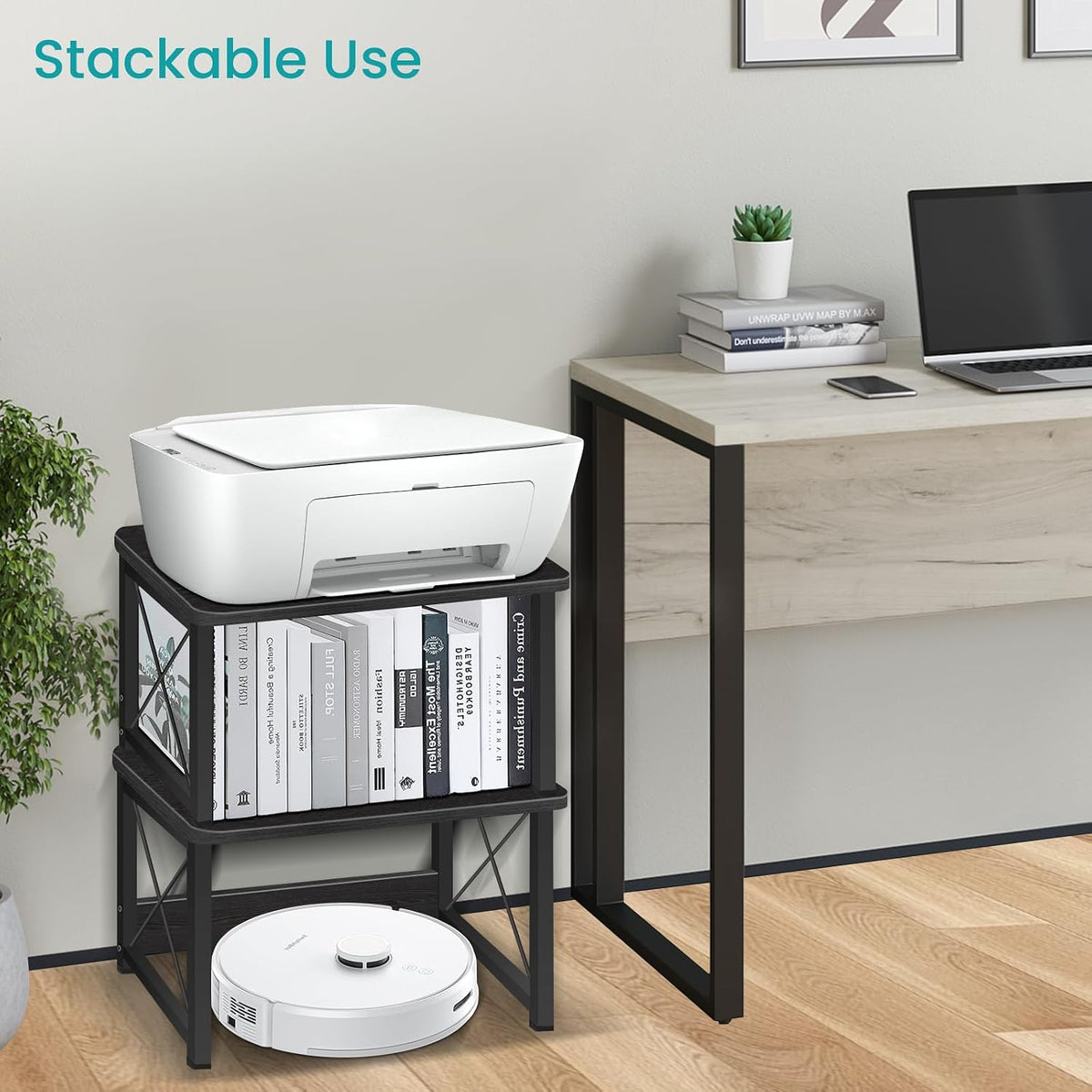 ELITEROO Desktop Printer Stand with Storage, Table Stand Small Desk Shelves