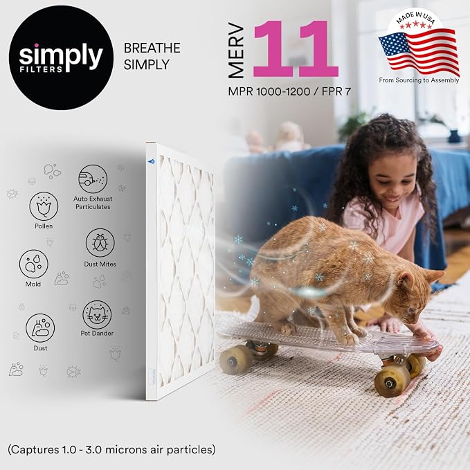 Simply 24x30x1 Air Filter, MERV 11, 12 Pack,