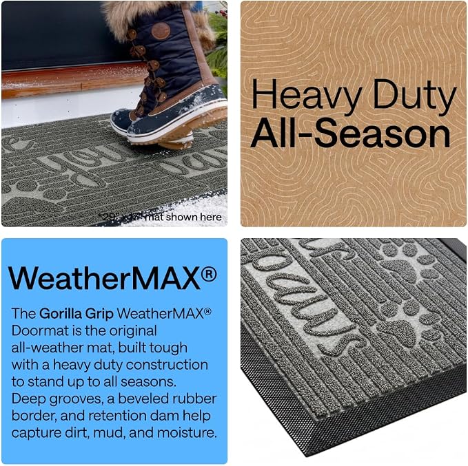 GORILLA GRIP 100% Waterproof All-Season WeatherMAX Doormat, US Designed Natural