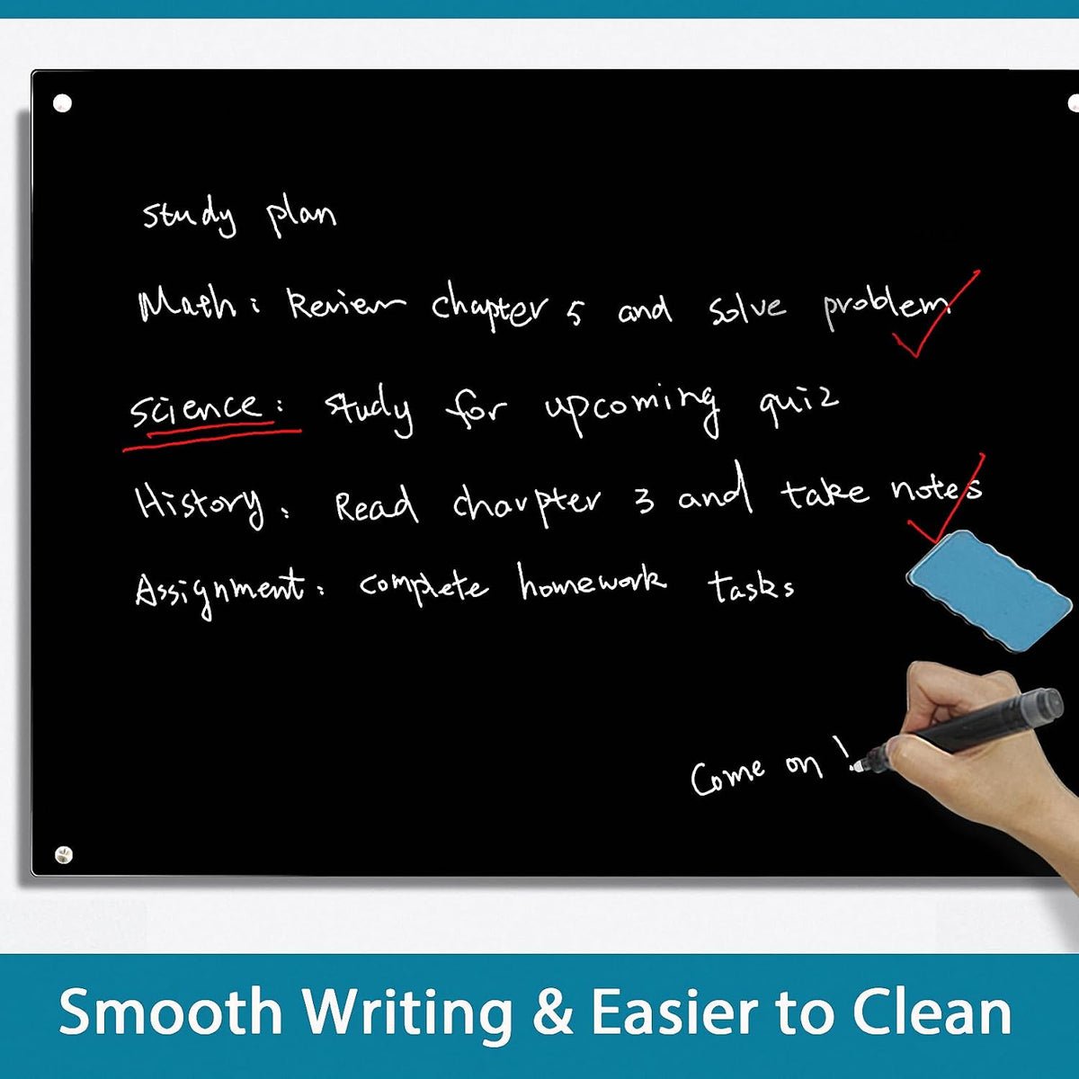 Magnetic Blackboard 48“ x 36” Black Glass Dry-Erase Board Wall-Mounted Frameless Whiteboard Bulletin Board Suitable for Offices, Schools, and Homes(Black)
