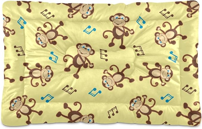 Dancing Monkey Music Notes Pet Bed Cute Dog Bed Mat Absorbing Non Slip Pad Pet Sleeping Mat for Small, Medium, and Large Dogs Puppy Cat 24 in x 18 in