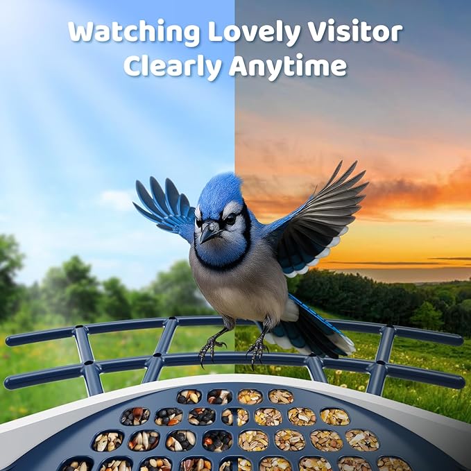 Smart Bird Feeder with Camera Solar Powered, Wireless Outdoor Smart Birdhouse with Built-in 2K HD Camera, Dual Seed Chambers & Spill Resistant, Motion Alerts & App Sharing–Ideal for Bird Lovers