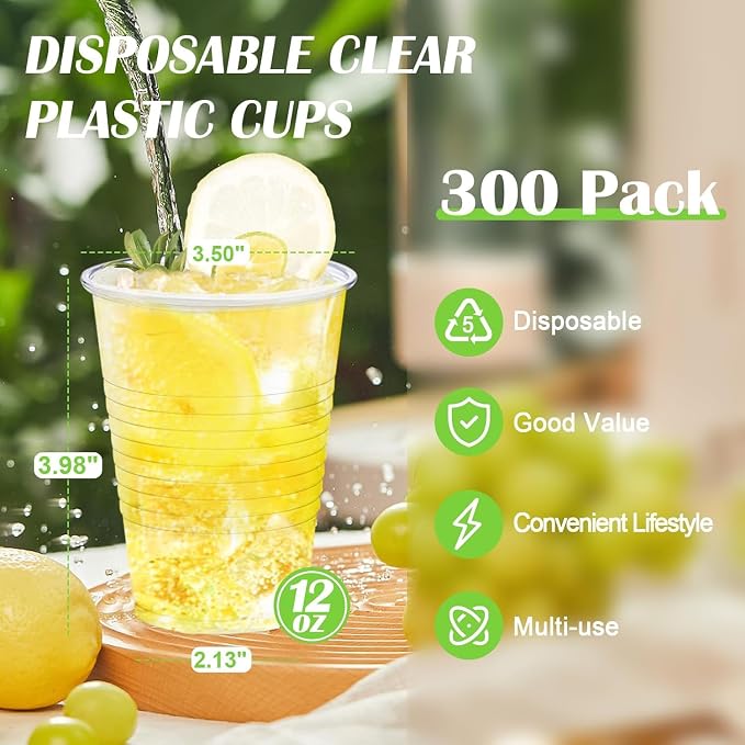 Lamosi 300 Pack 12 oz Clear Plastic Cups, Disposable Cold Drinking Cups |