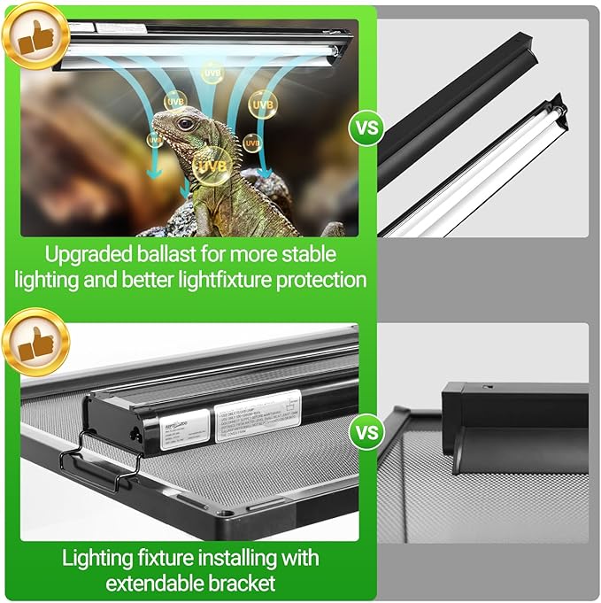 REPTI ZOO UVB Reptile Light, New Version T5 HO UVB Lighting Combo Kit, Reptile Terrarium Hood with 10.0 UVB Tube Bulb, Reptile Light Fixture 24W-22Inch