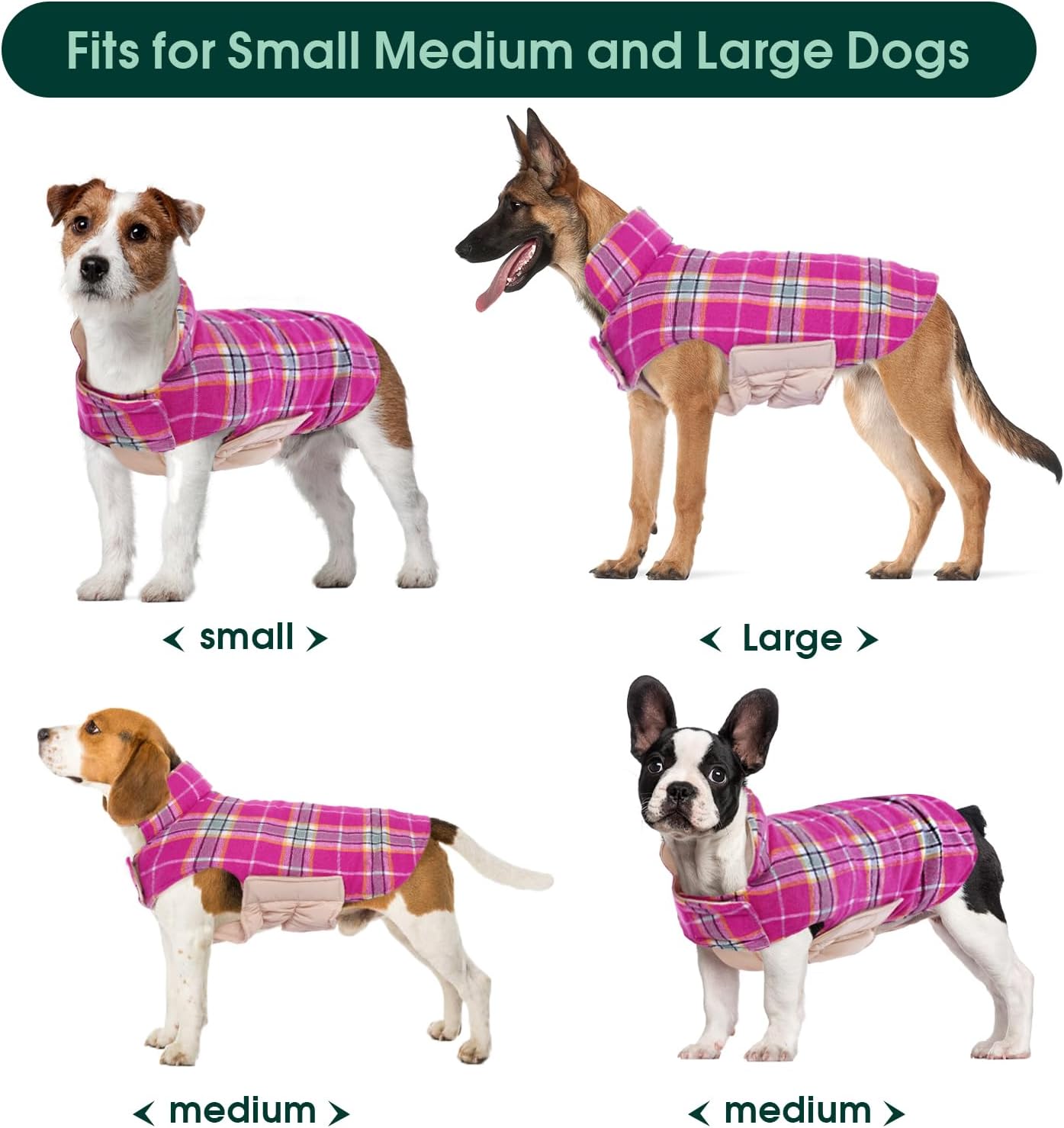 Kuoser Warm Dog Coat, Waterproof Dog Jacket for Extra Large Dogs, Adjustable Durable XXXL Doggie Winter Coat Reversible Puppy Cold Weather Apparel for Large Breed, Rose 3XL