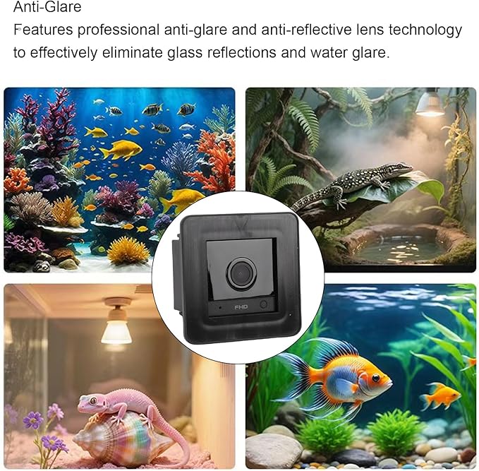 Fish Tank Camera, 2K HD 140 Wide Angle WiFi Aquarium Camera with AI Motion Detection, for Reptile Terrarium Aquariums Breeding Tanks