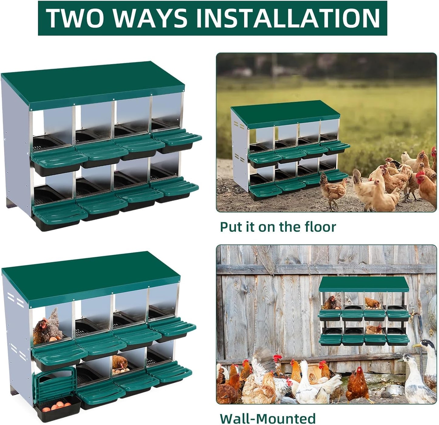 Chicken Nesting Box, 8 Hole 2 Layer Hen Nest Boxes, Nesting Boxes for Chickens, Roll Away Eggs Laying Boxes,Cleanable Pull Out Hen Roosting Boxes