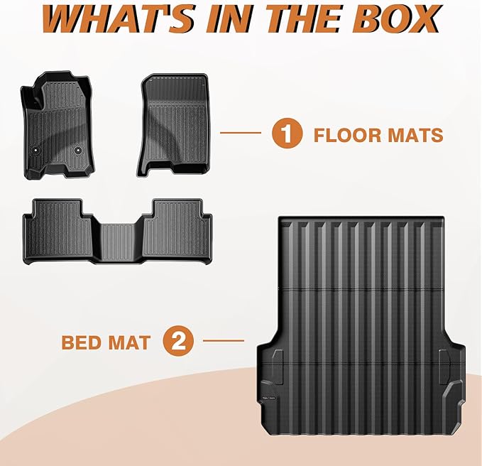 TripleAliners for 2023 2024 2025 2026 Colorado & Canyon Truck Bed Mat and Floor Mats Front Rear Full Set Liners All Weather TPE Accessories (Bed Mat+Floor Mats)