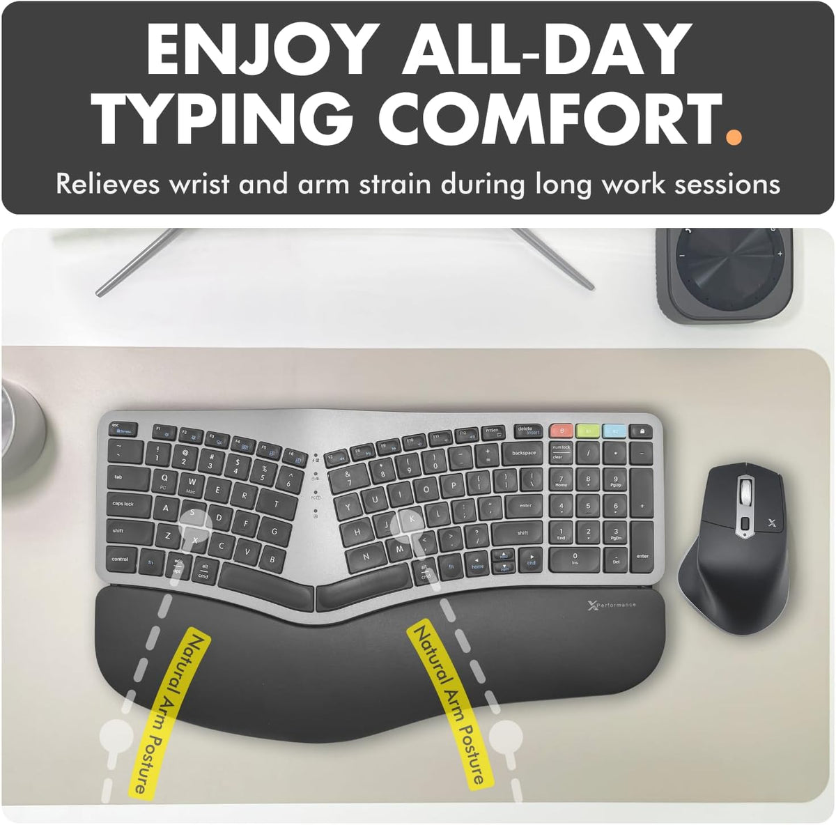 X9 Ergonomic Keyboard and Mouse Wireless Combo - Ergo Split Keyboard with Wrist Rest and Mouse, 2.4G and Bluetooth, Full-Size Wireless Carpal Tunnel Ergonomic Keyboard and Mouse for Laptop and PC