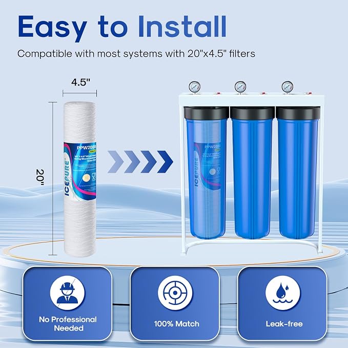 ICEPURE 5 Micron 4.5" x 20" Whole House String Wound Sediment Water Filter