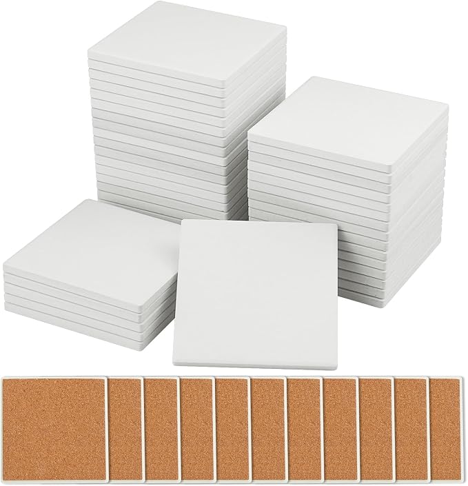 40 Pieces 4 Inch Blank Ceramic Coasters, Unglazed Ceramic Tiles Coasters
