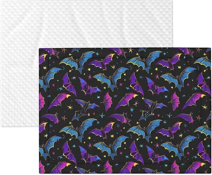Double Sided Pet Bed Blanket for Added Cushion Warmth, Halloween Cool Bats, Reversible Cover with Textured Dot Surface for Existing Beds Standalone Mat