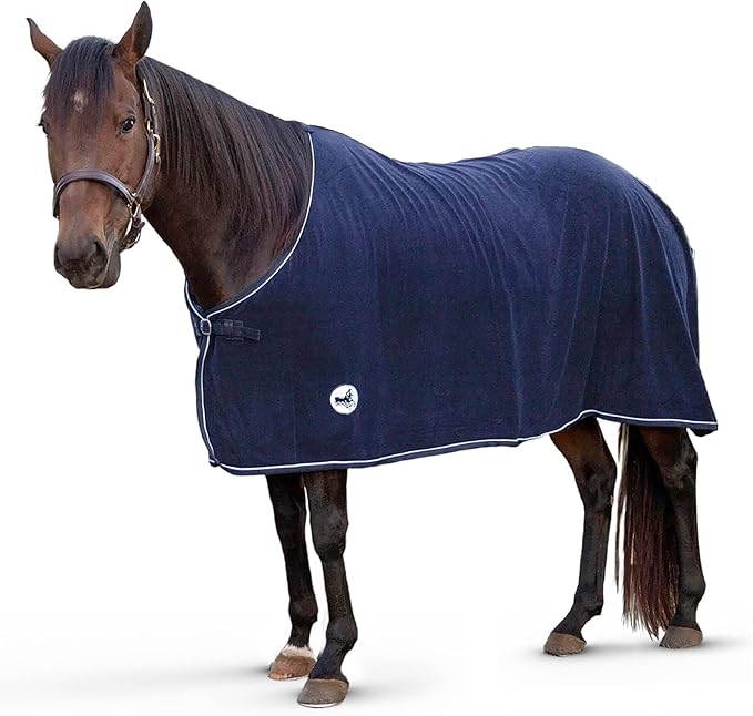 Jeffers Equine Elite Fleece Horse Cooler Blanket, 78 Inch – Soft, Adjustable Fit, Lightweight, Easy Care, Moisture Wicking Cooling Sheet with Surcingle for Post Exercise, Travel for Horses – Navy