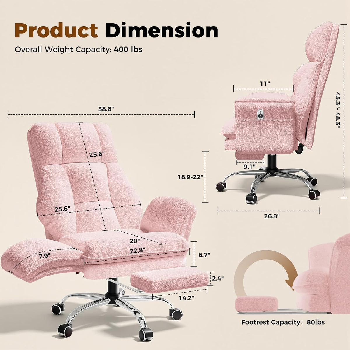 Big and Tall Heated Massage Office Chair with Footrest, 6-Point Vibration