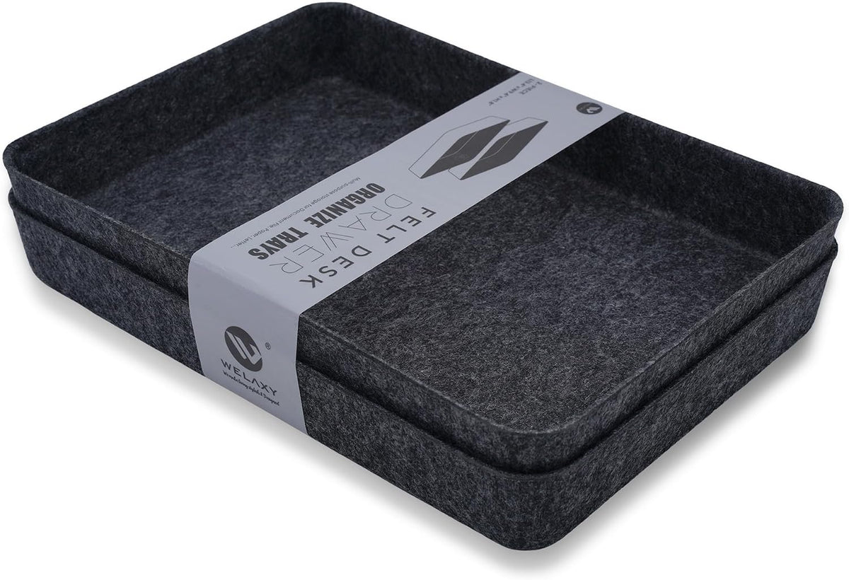 Welaxy 2pc Office desk drawer organizer tray documents Storage bin Charcoal