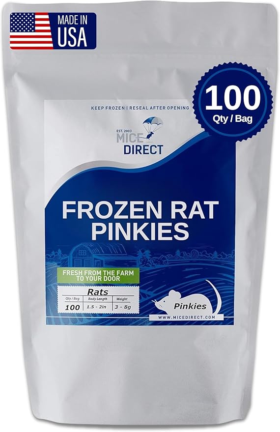MiceDirect Frozen Pinkie Rat Food for Corn, Rat, King Snakes & Other repitles. (100 Count)