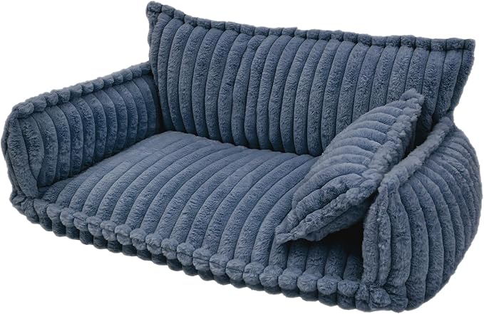 Pet Couch Calming Bed, Pet Couch with Removable Washable Cover, Plush Pets Sofa for Indoor Use, Supportive Orthopedic Dog Bed (Blue)