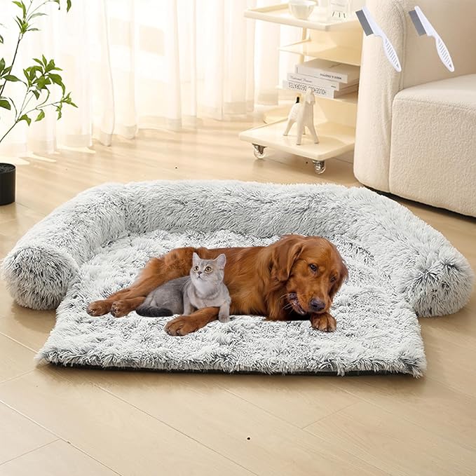 Dream Cloud Pet Sofa Bed for Dogs Cats, 2026 Washable Removable Calming Fluffy Plush Mat for Furniture Protector, Long Fur Non-Slip, for Small/Medium/Large Home Pets (Light Pink, XL: 47.2 * 37.4IN)