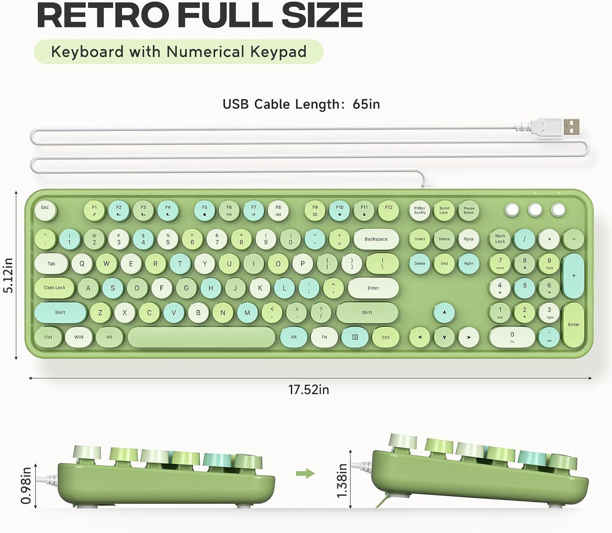 MOFII Computer Keyboard Wired,Round Key Retro Typewriter Keyboard Full Size