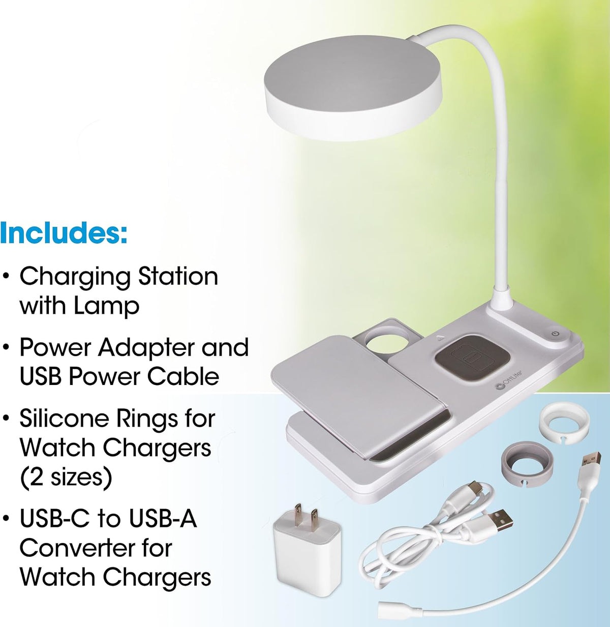 OttLite LED Table Lamp with Wireless Charging, White