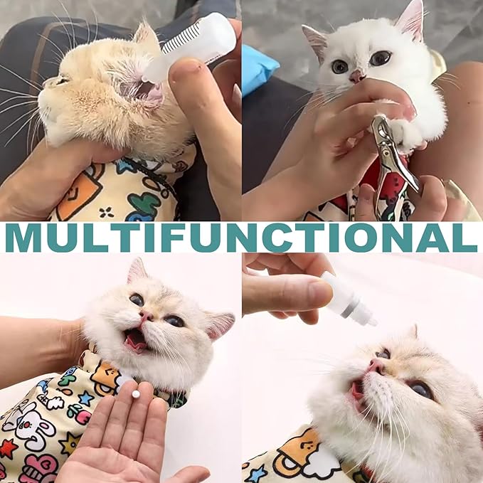 Cat Grooming Wrap, 2pcs [L] Cat Restraint Wrap for Nail Clipping, Ear Cleaning, and Teeth Brushing, Self-Adherent, Anti-Bite, Anti-Scratch, Anti Scratch, Pink+Yellow