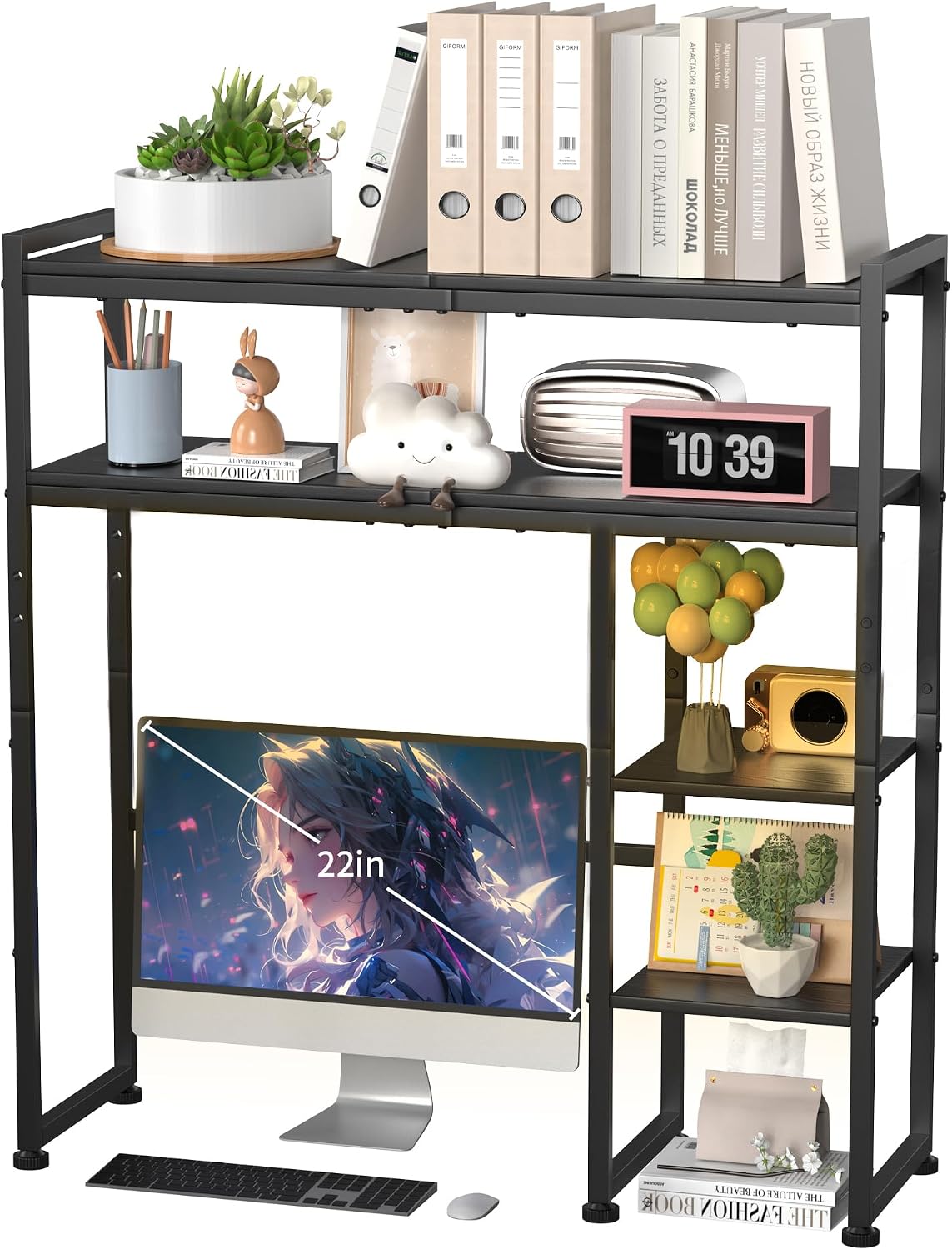 Aetheris Desktop Organizer Shelf, 30" Wooden Office Storage Rack, Display Shelf Rack, 5 Tier Desktop Display Rac, Desk Shelf, Desk Hutch for Computer Monitor (Black)