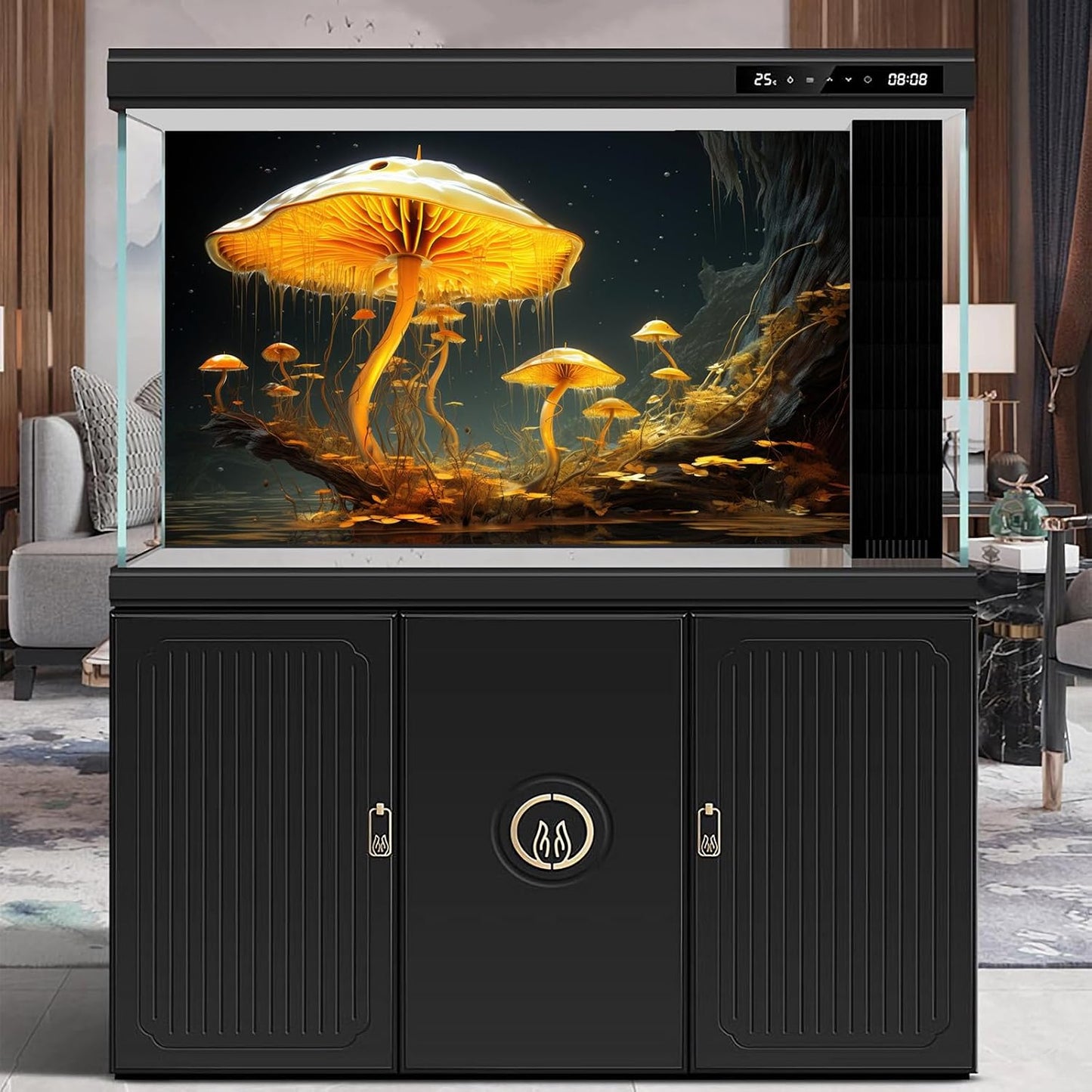 Fantasy Mushrooms Aquarium Background Fantasy Mushroom in Magical Enchanted Fairy Tale Stream Reptile Tank Enclosure Terrarium Backgrounds Mushroom Theme Landscape Fish Tank Backgrounds 72x18in