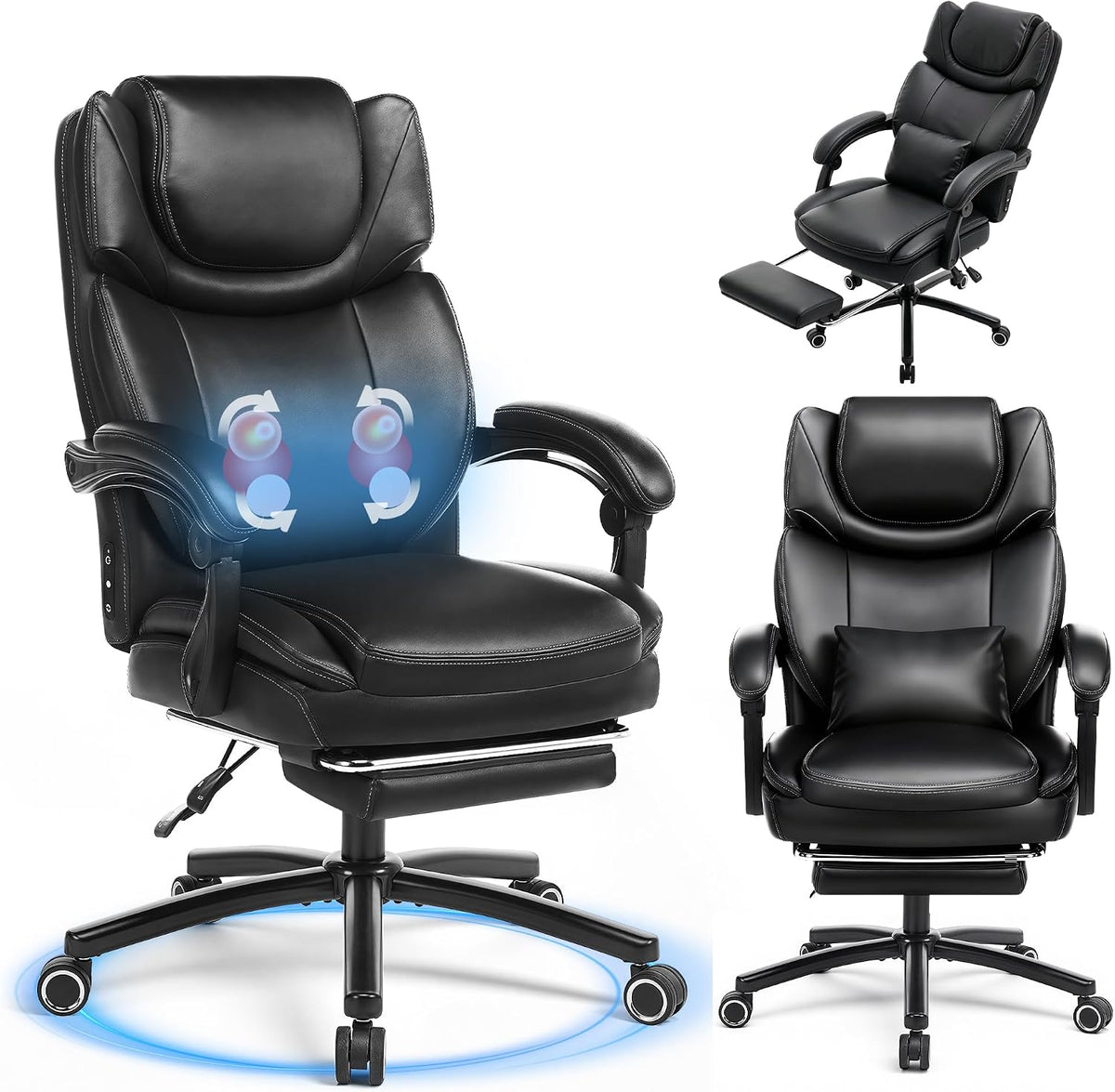 COLAMY Executive Office Chair with Heat Massage, Footrest & Lumbar Support