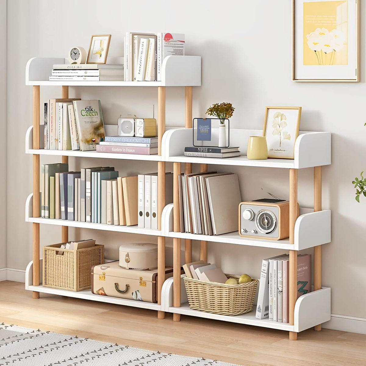OSCHF 4-Tier Wooden Open Bookcase, Warm White