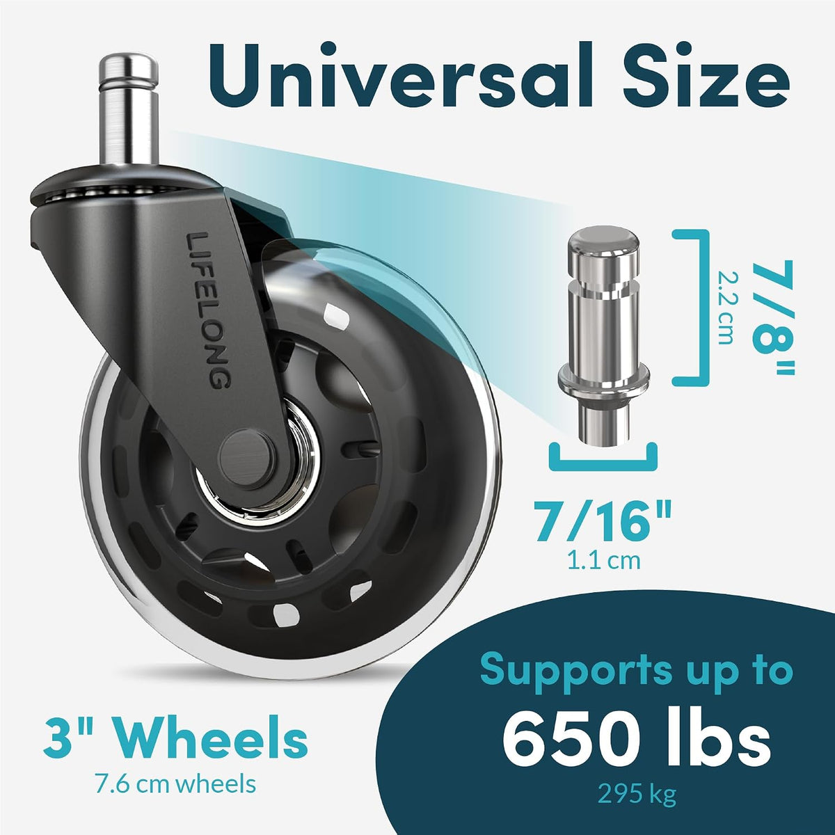 Lifelong Office Chair Wheels Replacement, Heavy Duty, Clear, 5-Pack Fit 98%