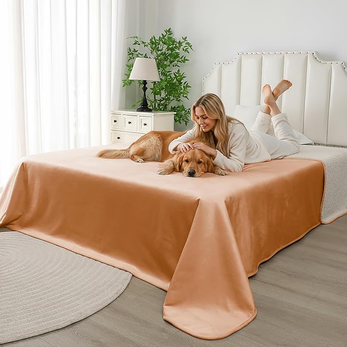 Waterproof Blanket for Bed, Leak Proof Dog Couch Sherpa Throw Blankets King Size, Reversible Pet Sofa Furniture Protector Machine Washable-86 x108,Orange