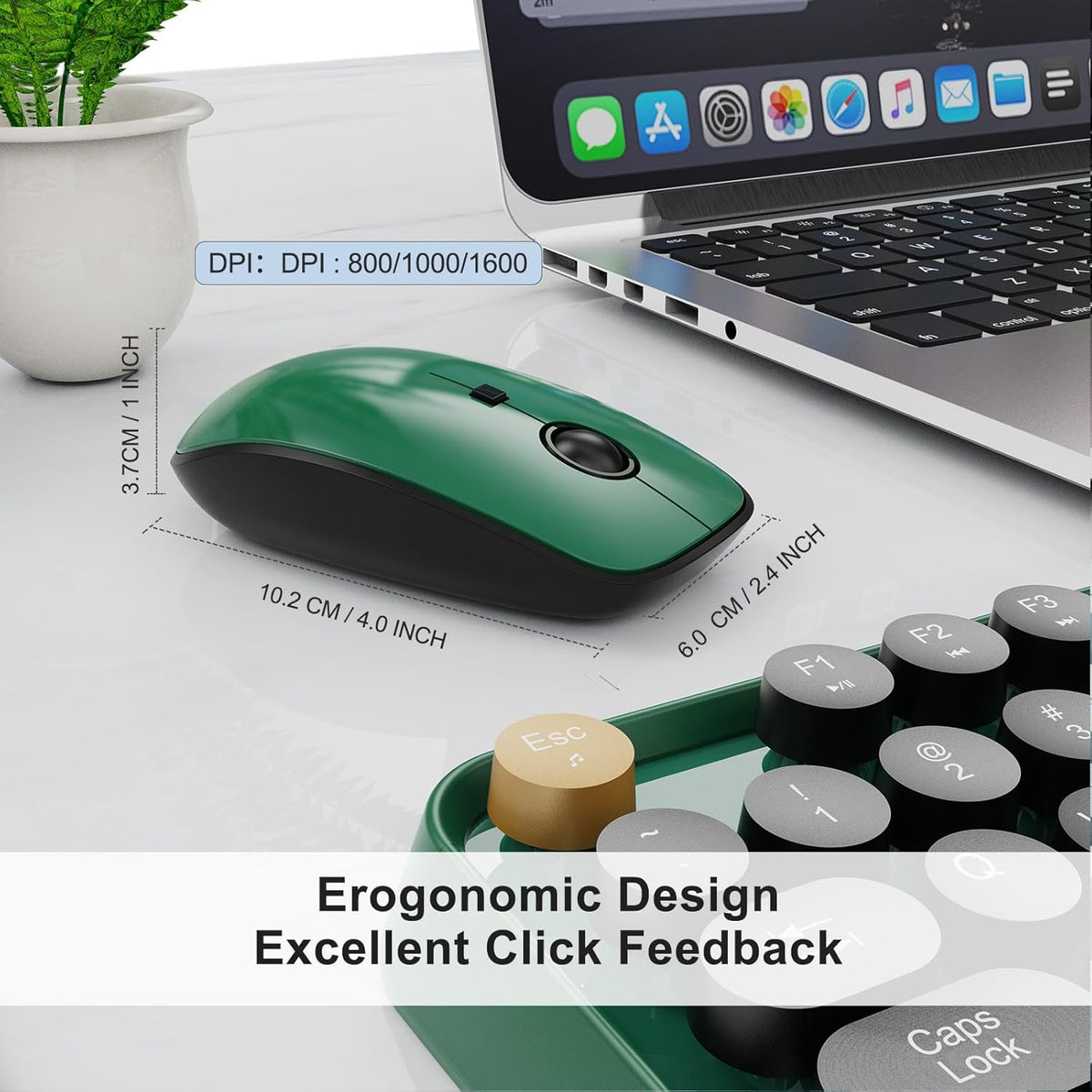 FD Wireless Keyboard and Mouse | Cute Colorful Keyboard and Mouse with 2.4GHz Cordless Retro Typewriter Keyboard | Auto-Sleep | USB Receiver for Windows PC/Laptop - Green Colorful