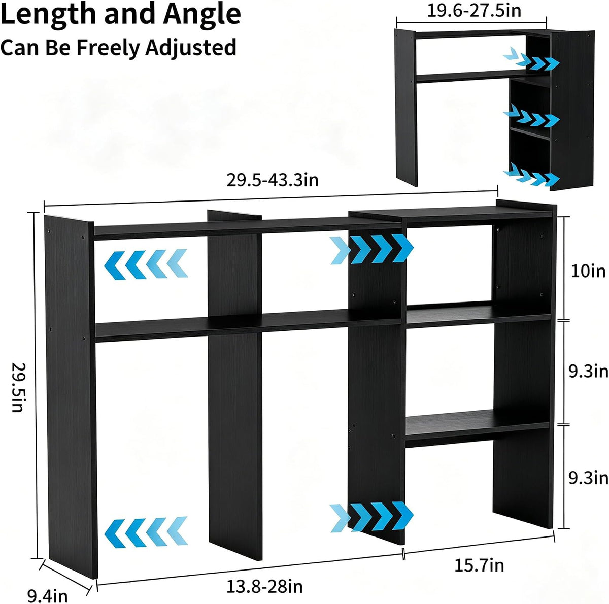 Aetheris Desktop Bookshelf, 43”Adjustable Office Desktop Organizer Shelf, Countertop Storage Hutch with 4 Shelves for Computer Desk, Adjustable Desk Hutch, Wooden Desktop Bookcase (Black)