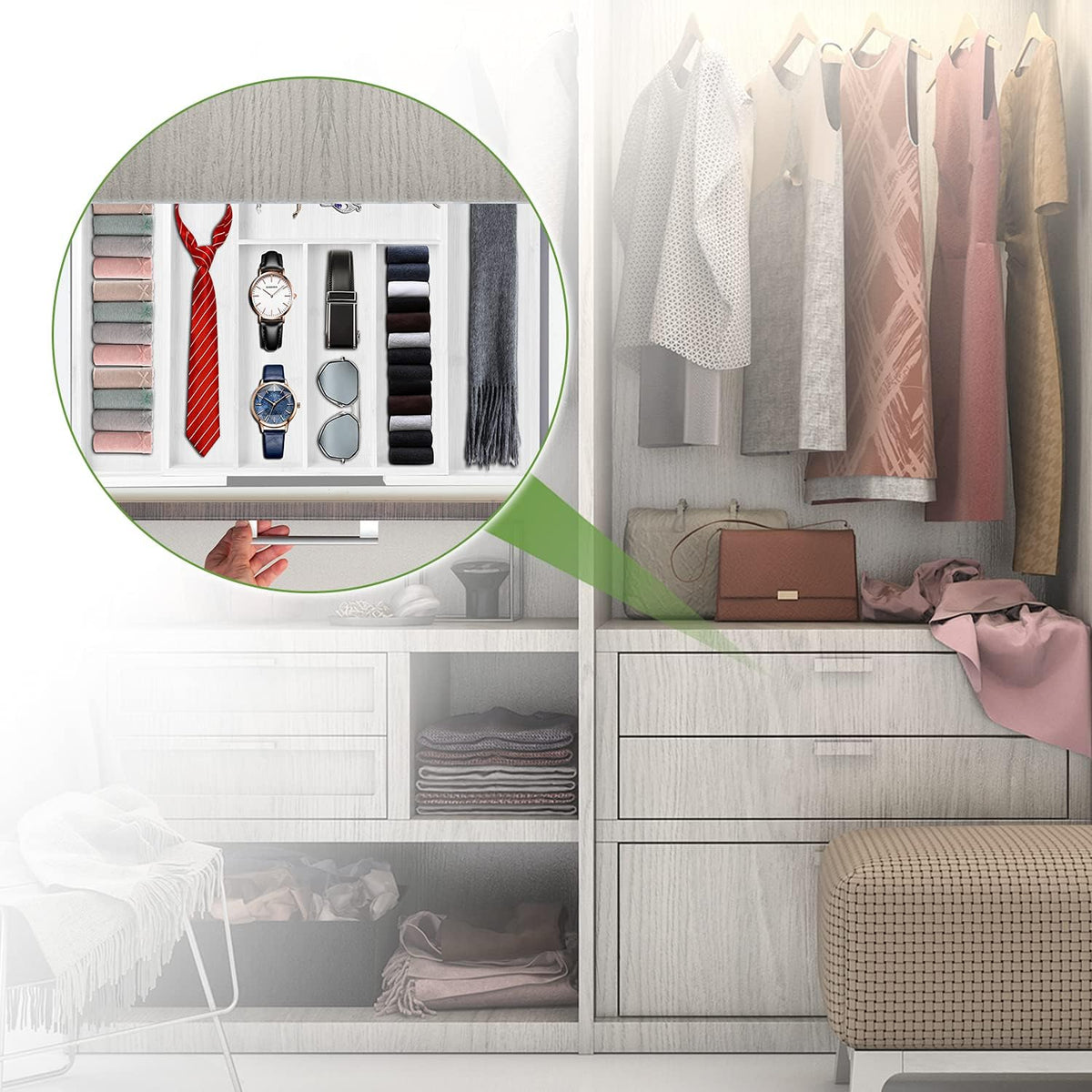 Pipishell Expandable Bamboo Silverware Drawer Organizer, White, Large