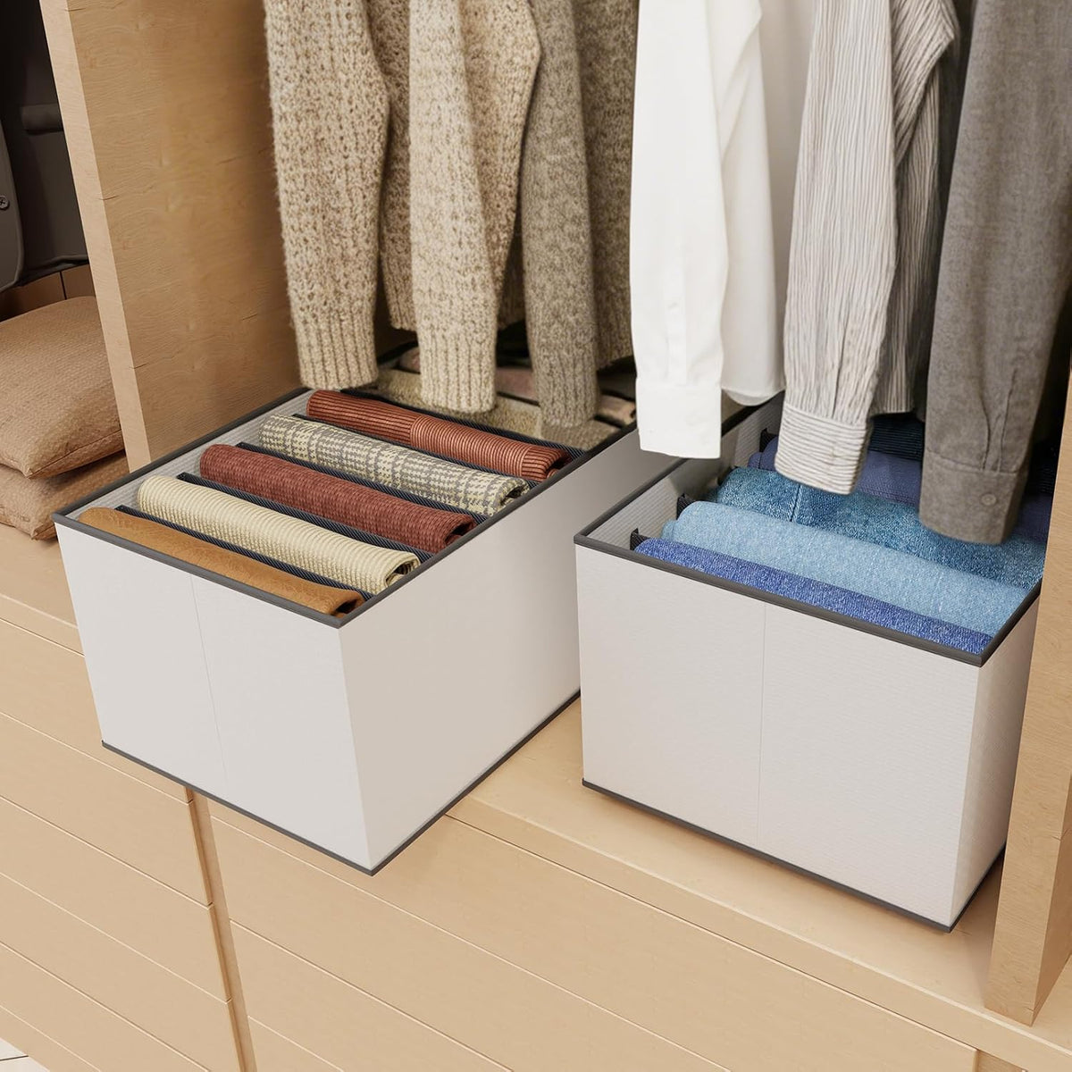 6 Pack 7-Grid Closet Organizers and Storage Bins with Dividers for Clothes