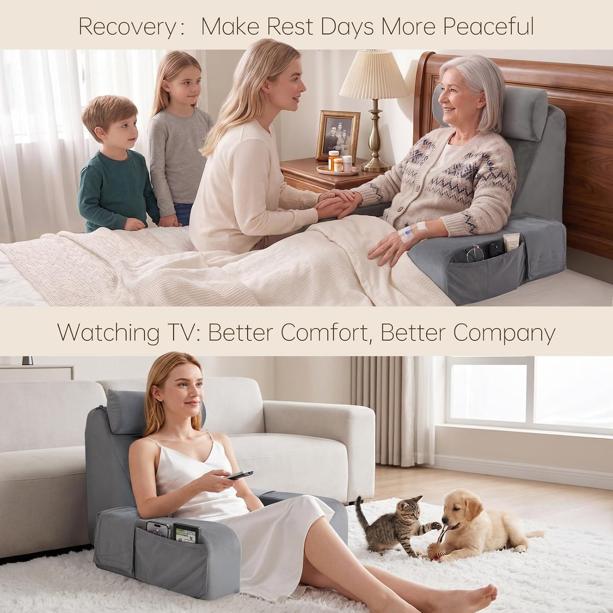 ENITYA 19" Reading Pillow for Bed with Firm Back Support & Big Pockets