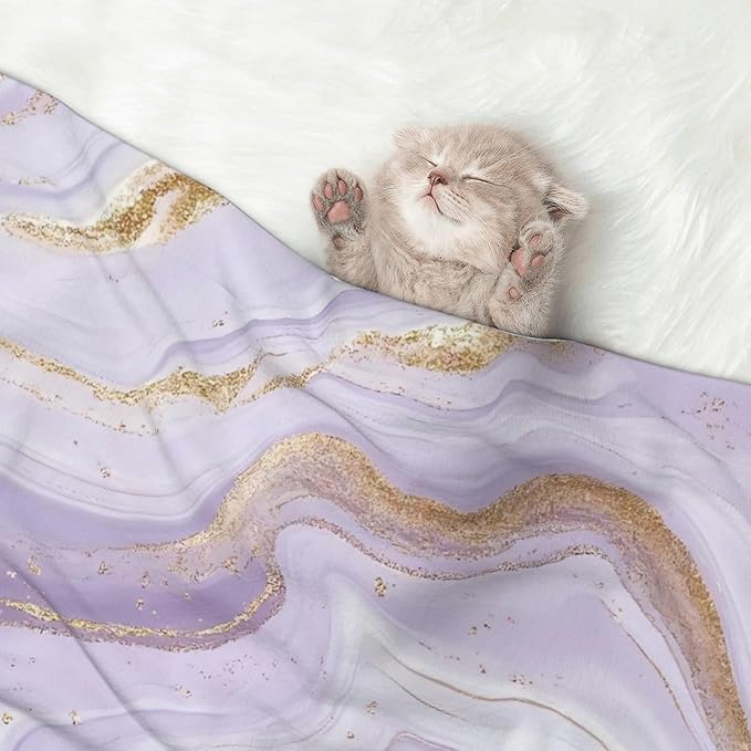Waterproof Dog Blanket Soft Pet Blanket for Puppy Cat, Fleece Cat Throw Blankets for Furniture Bed Couch Sofa Reversible - Lavender Glitter Foil Stripes