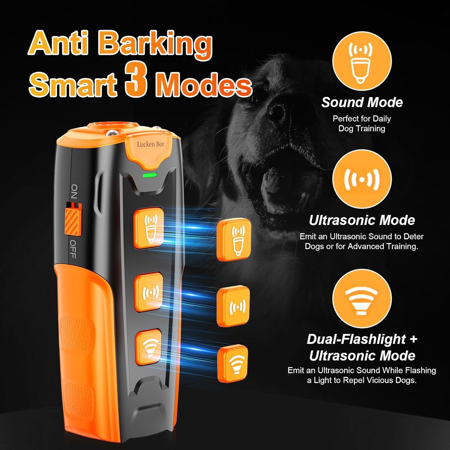 Dog Bark Deterrent Devices, Anti Barking Device for Dogs, 3 Modes Ultrasonic Dog Training Remote Control Effective & Safe Pet Corrector Behavior Portable Indoor Outdoor Uses