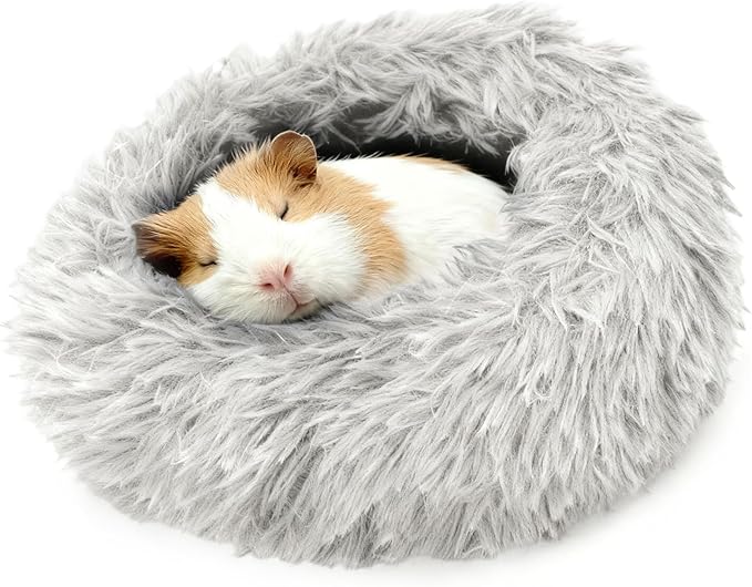Guinea Pigs Bed Small Animal Bedding Donut-Shaped Burrowing Pet Bed Soft and Warm Hideaway with Spandex and Fleece Bottoms Cozy Carrier, Cage Accessories
