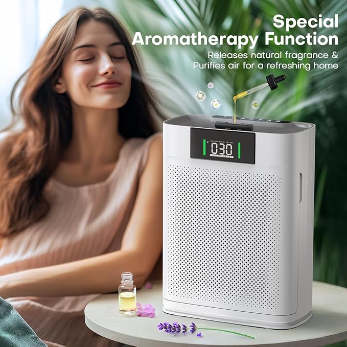 Air Purifier for Large Room up to 2300 Sq Ft, Honeyuan Air Purifiers for Pets, with PM 2.5 Display Air Quality Sensor, Aromatherapy, Child Lock, ZY3866G, off White