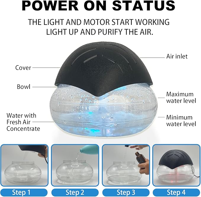 Air freshener (White) - for Home, Bedroom and Office - Essential Oil Aroma Diffuser with LED Coloured Night Light with Soothing Water Flow Sound - Water Filtered air Purifier for Pets and Smokers.