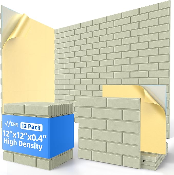 12 Pack Acoustic Panels with Self Adhesive, Soundproof Wall Panels, Brick Sound