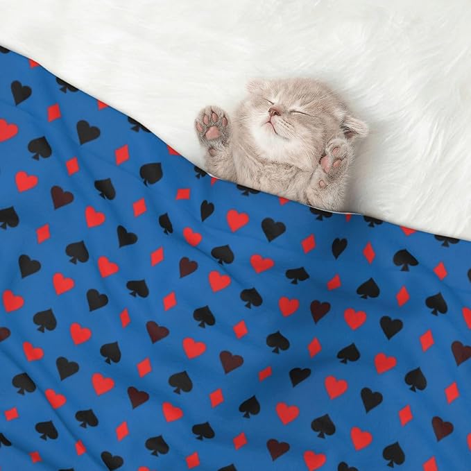 Reversible Plush Dot Pet Blanket for Dogs and Cats, Poker Playing Cards, Ultra Soft Two Sided Design with Warm Fuzzy Side and Smooth Side for Comfort