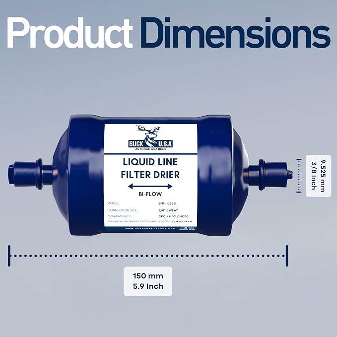 Buck Bi-Flow Refrigerant Liquid Line Filter Drier 3/8" ODF Sweat BFK-083S