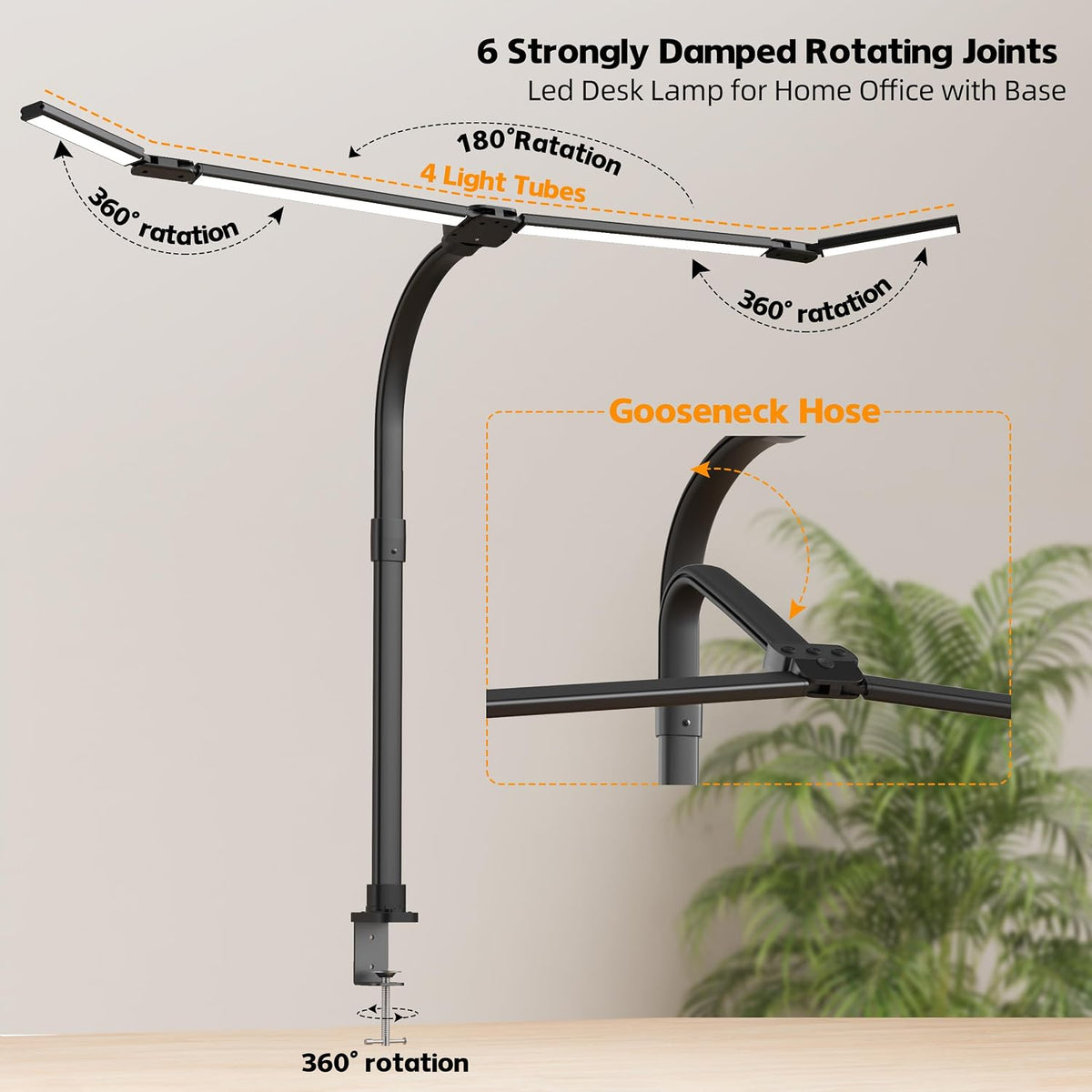 LED Desk Lamp with Clamp, Eye-Carying Desk Light with Remote,Adjustable Flexible Gooseneck,1800LM Ultra Bright Table Lamp for Work,Study, Read,Workbench(Black)