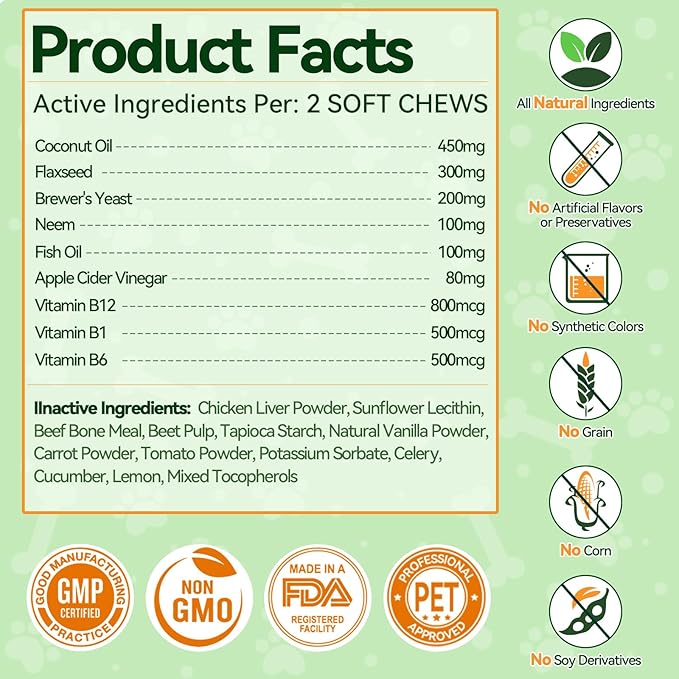 Flea and Tick Prevention for Dogs - 200 Soft Chewables Natural Dog Flea and Tick Support - Oral Flea Supplement for All Breeds & Size Dogs, Puppy Flea Protection - Duck Flavor